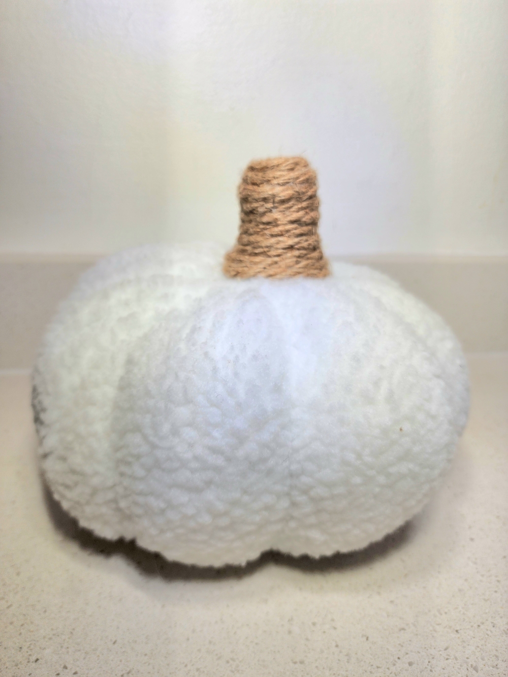 White Sherpa Decorative Pumpkin with Jute Stem . New No Tags